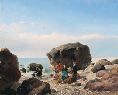 Beach Scene with Figures by Leopold Leprince