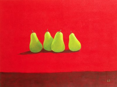Pears on Red Cloth by Lincoln Seligman