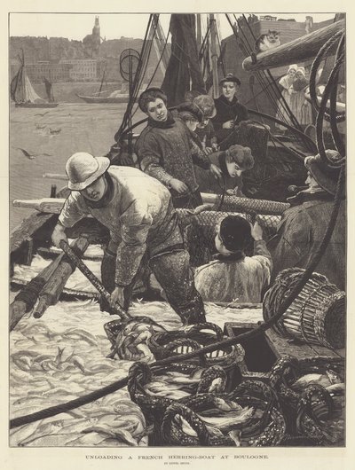 Unloading a French Herring-Boat at Boulogne by Lionel Percy Smythe