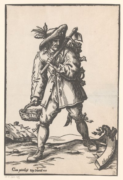 Farmer with Hoe, Basket, and Chicken by Ludwig Businck