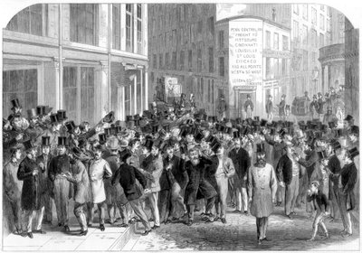 Kerbstone Stockbrokers in New York, 1864 by M. Jackson