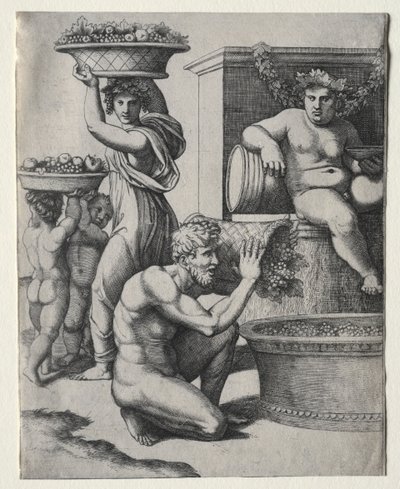 The Wine Press by Marcantonio Raimondi