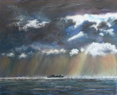 Squall near lonely ship by Margo Starkey