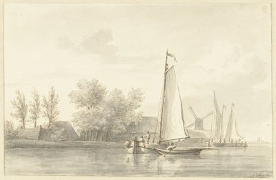 River View with Sailboat and Rowboat by Martinus Schouman