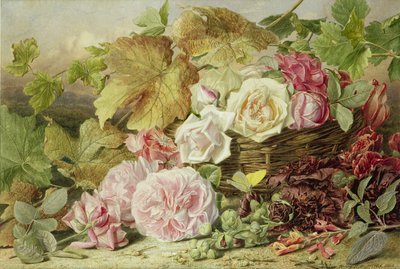 Peonies, Roses and Hollyhocks, 1862 by Mary Elizabeth Duffield