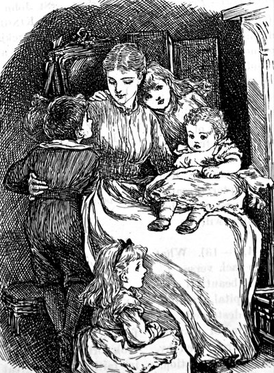 A mother cuddling her children by Mary Ellen Edwards
