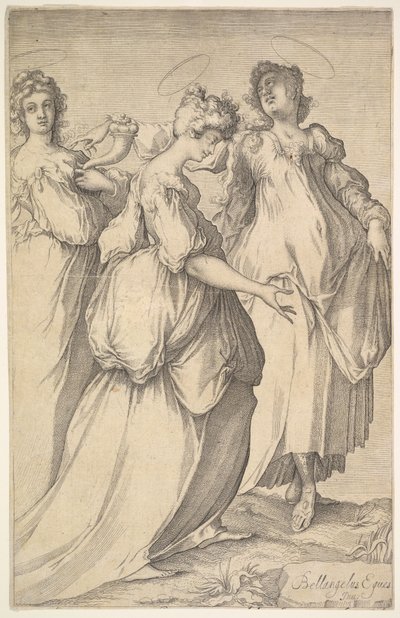 Three Haloed Female Figures by Matthaus Merian