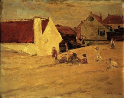 Village Square with Playing Children by Max Liebermann