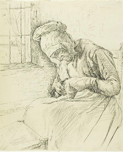 Old Woman Mending at the Window by Max Liebermann