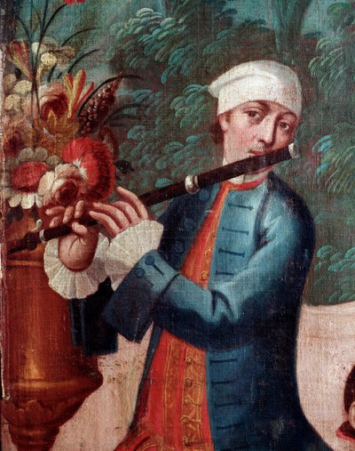 Flute player (Screen detail) by Mexican School