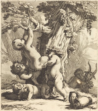 Putti and Fauns Climbing a Grapevine by Michel Dorigny