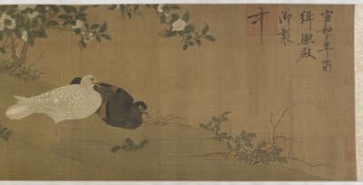 Camelias, Pigeons and Song Birds by Ming Dynasty Chinese School