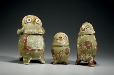 Three Mixtec polychrome terracotta effigy vessels, c.900-1200 by Mixtec