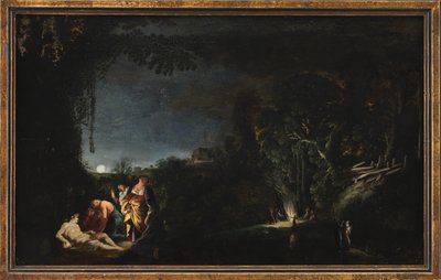 Moonlit Landscape with Mythological (?) Motif by Moyses van Wtenbrouck