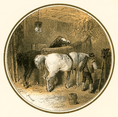 Horses in the stable by Myles Birket Foster