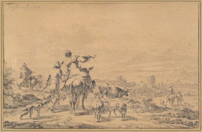 Herdsmen in an Italian Landscape by Nicolaes Berchem