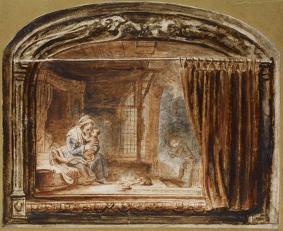 The Holy Family with Joseph Cutting Wood by Nicolaes Maes