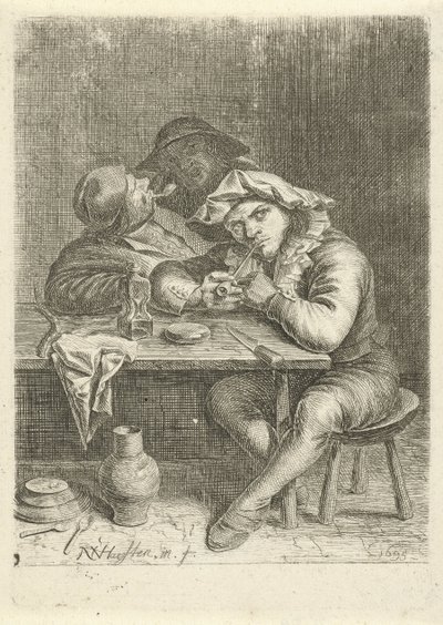 Two Smokers at a Table by Nicolaes van Haeften