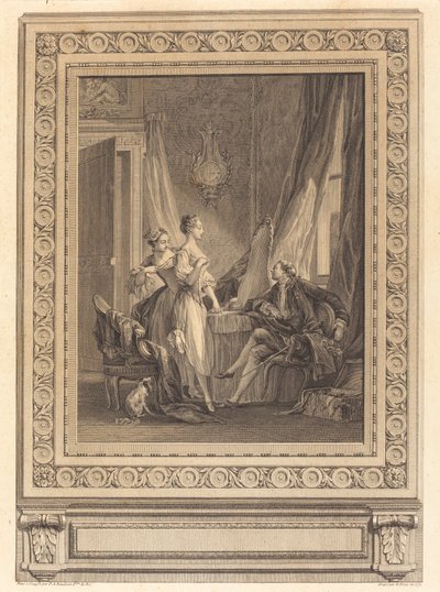 The Toilette by Nicolas Ponce after Pierre Antoine Baudouin with border by Charles Nicolas Cochin II