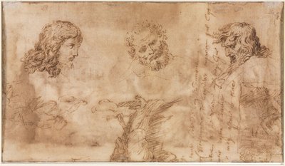 Three Heads and Other Sketches (verso) by Nicolas Poussin