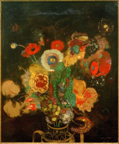 Bouquet of Flowers against Black Background by Odilon Redon