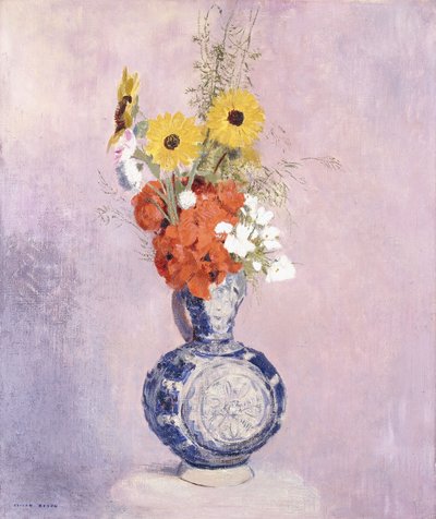 Bouquet of Flowers in a Blue Vase by Odilon Redon