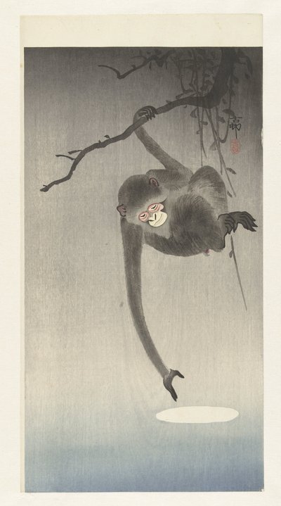 Monkey and Reflection of the Moon by Ohara Koson