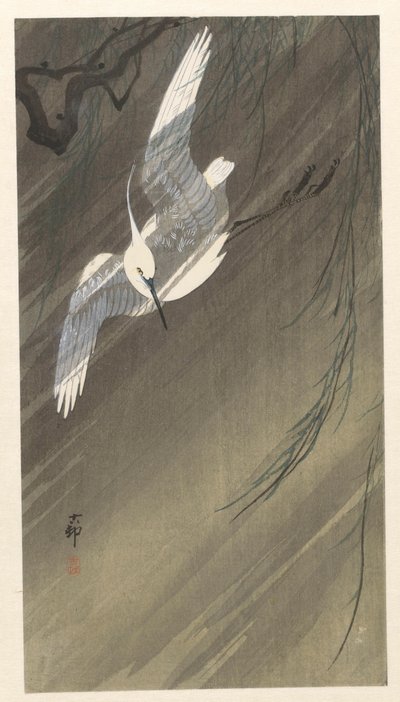 Egret in a storm by Ohara Koson