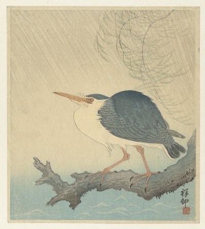 Heron on Tree Stump by Ohara Koson