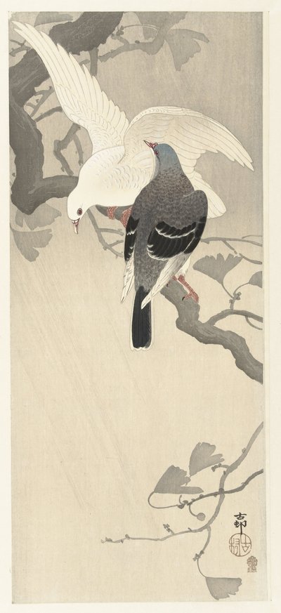 Two Doves on a Branch by Ohara Koson