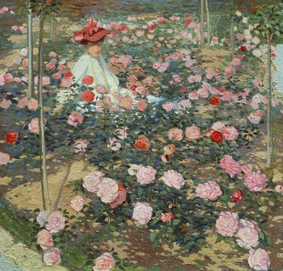 Mrs Ojetti in the rose garden by Oscar Ghiglia