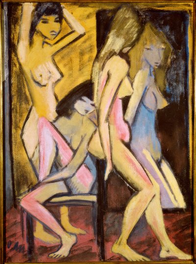 Three Nudes in Front of the Mirror by Otto Mueller