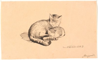 Lying Cat with Her Kitten by P.C. Skovgaard