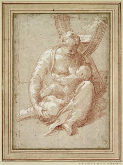 Virgin Seated on the Ground, Nursing the Child by Parmigianino