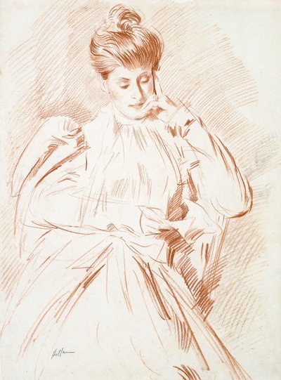 Portrait of Madame Helleu, Reading by Paul Cesar Helleu