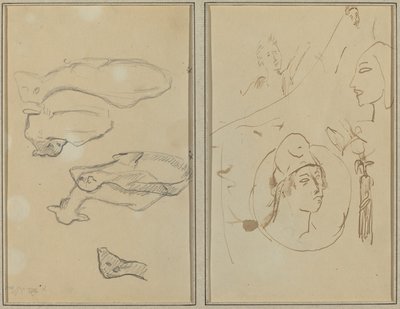 Five Sheep; Four Head Studies (verso) by Paul Gauguin