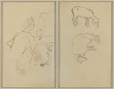 Man Playing Piano; Two Sheep (verso) by Paul Gauguin