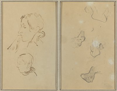 Two Heads; Studies of Sheep by Paul Gauguin