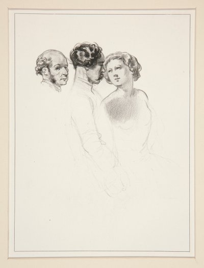 Figure Study; Group of Three Figures by Paul Gavarni