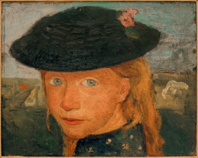 Head of a Little Girl with Straw Hat by Paula Modersohn Becker