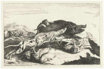 Dogs Hunting a Boar by Peeter Boel