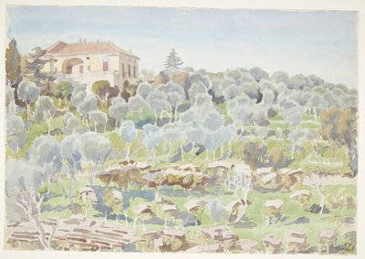 Mountain Slope with Olive Trees and a Villa by Peter Hansen