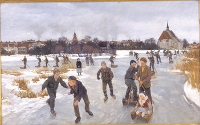 Children Skating Outside Faaborg by Peter Hansen