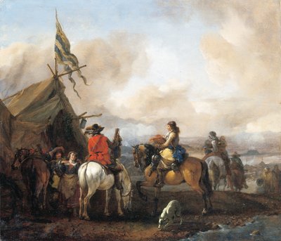 A Military Encampment with Cavaliers by Philips Wouwerman