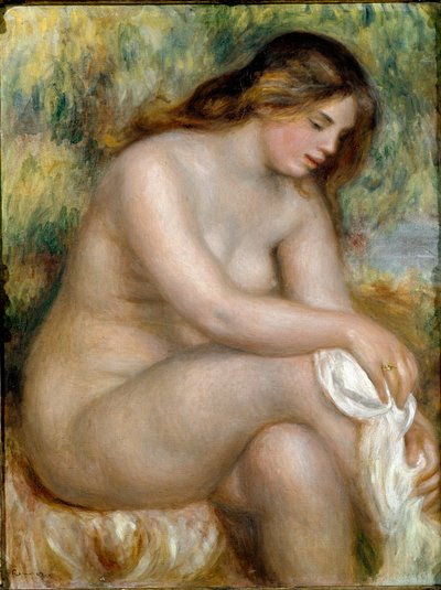 Naked Sitting (Bather Wiping Her Leg) by Pierre Auguste Renoir