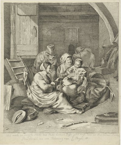 Interior with Peasant Family by Pieter Leonard Delfos