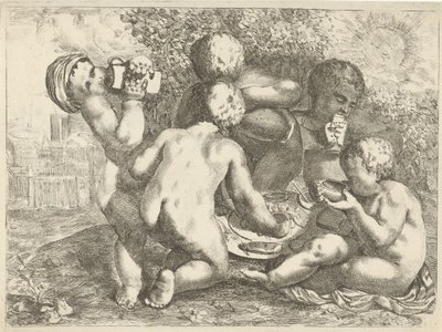 Bacchanal with Five Putti by Pieter van der Plas (II)