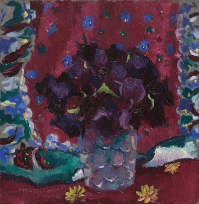 Blue pansies in a glass by René Fontayne