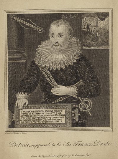 Francis Drake (engraving) by Robert Blemell (after) Schnebbelie