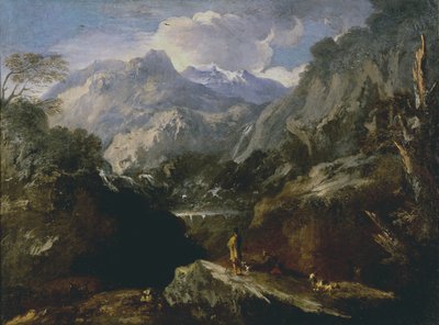 Landscape with waterfall by Roman School